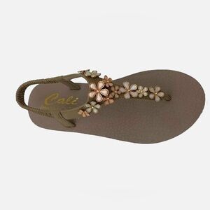 Skechers Cali Meditation Yoga Beige Floral Sandals Womens size 11